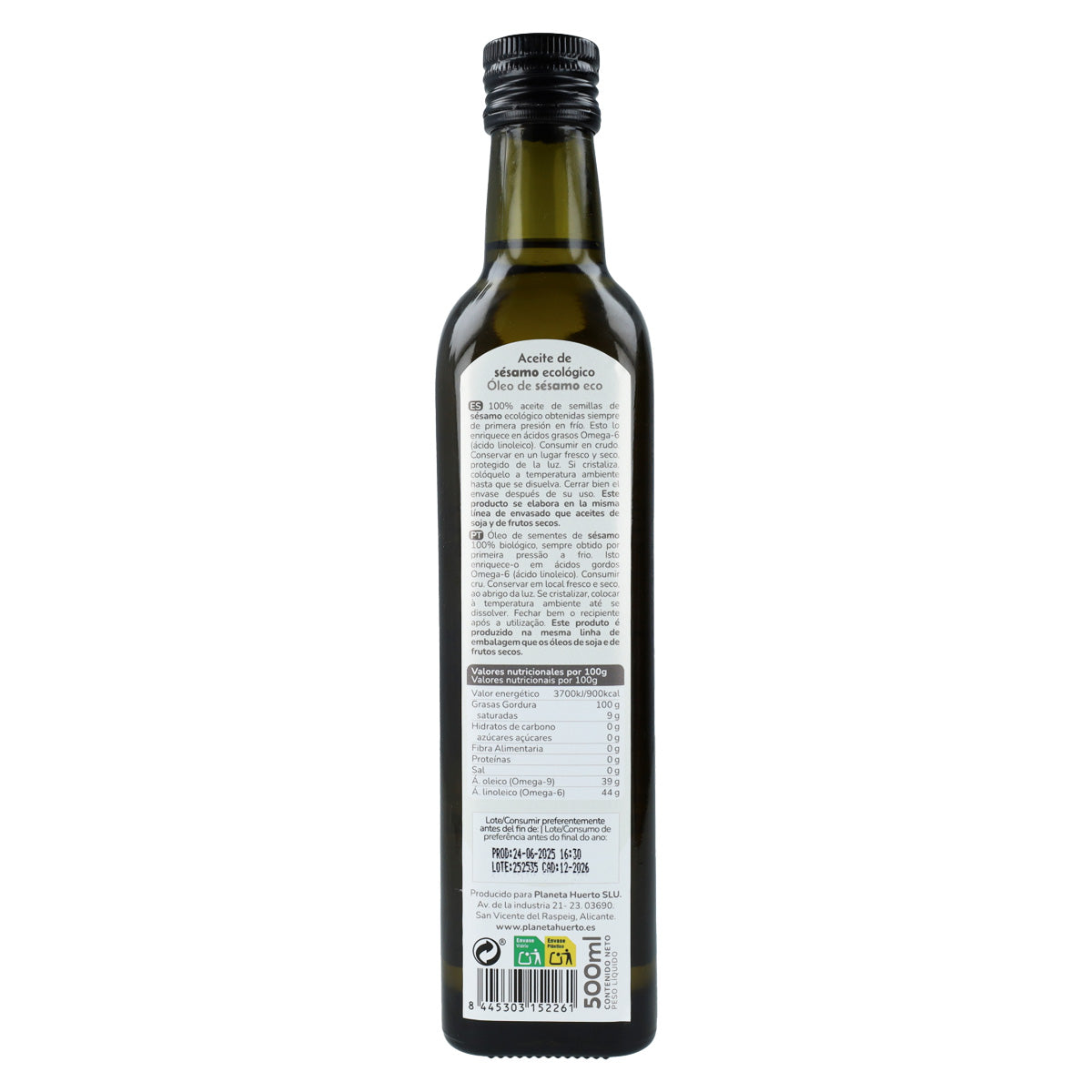 Packung 3x kaltgepresstes Sesamöl ECO Planeta Huerto 500 ml