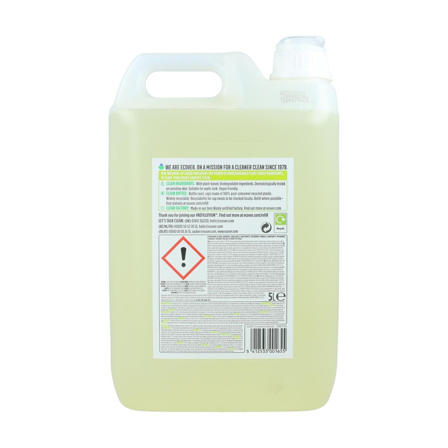 Liquide vaisselle dégraissant au citron et à l'aloe vera Ecover 5L