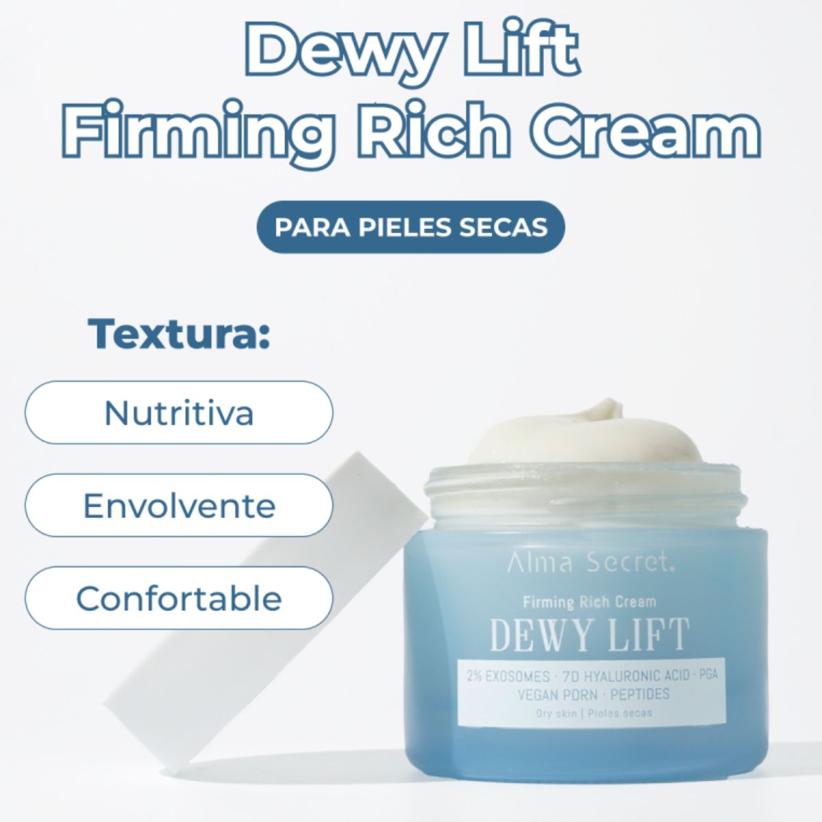 DEWY LIFT RICH FASTNINGSDAGSKRÄM – TORR HUD MED 2 % EXOSOMER 50 ML