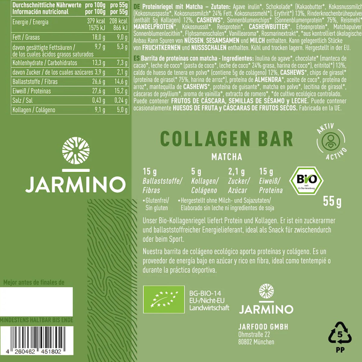 Batony kolagenowe Matcha BIO 55 g