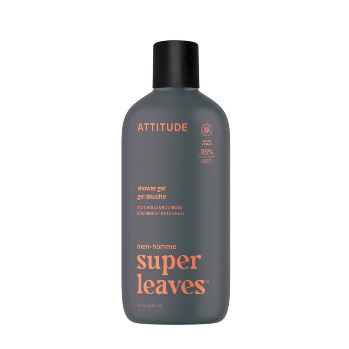 Super leaves men Gel doccia - Patchouli e bourbon, Attitude, 415 ml