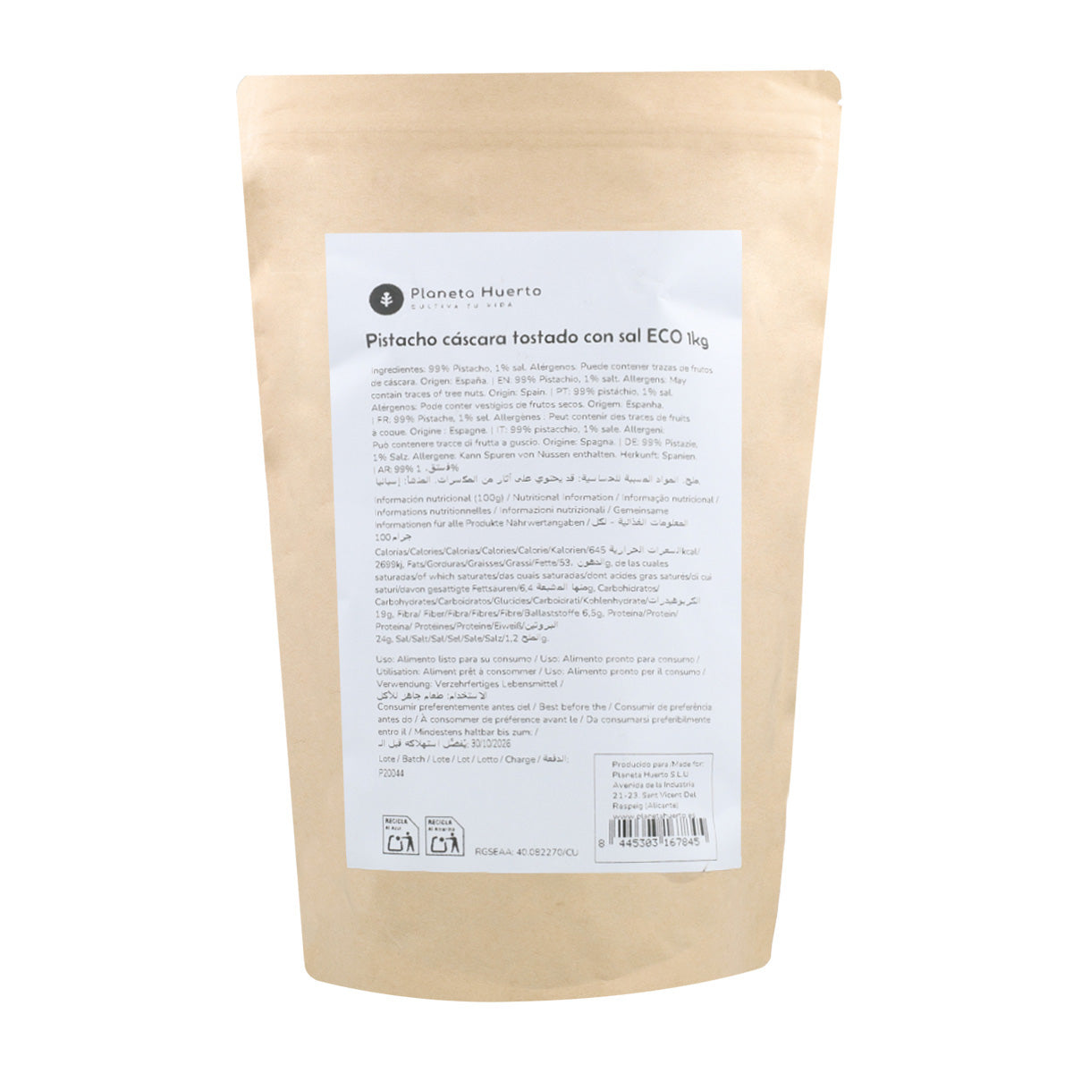 Pistaches en coque grillées et salées ECO Planeta Huerto 1 kg