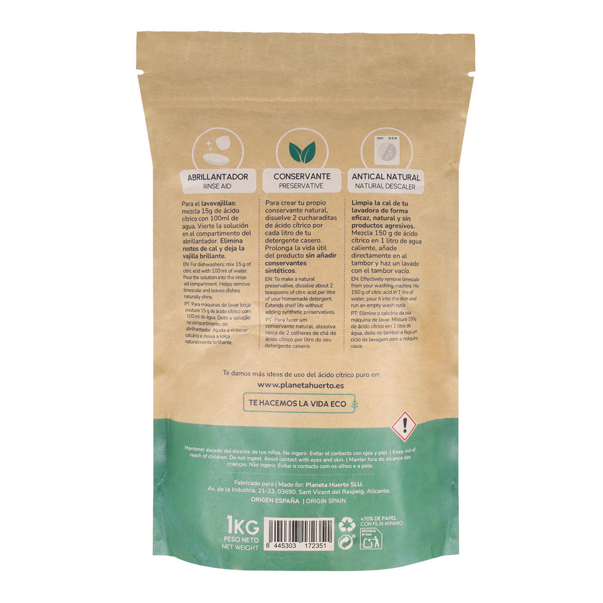 Förpackning 3xCitronsyra Planeta Huerto 1 Kg