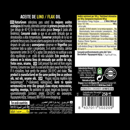 Aceite de Lino Bio NaturGreen, 250 ml