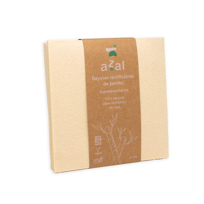 Azal-Lot de 6  chiffons en bambou 35x35. Non blanchis. 120 g/m².