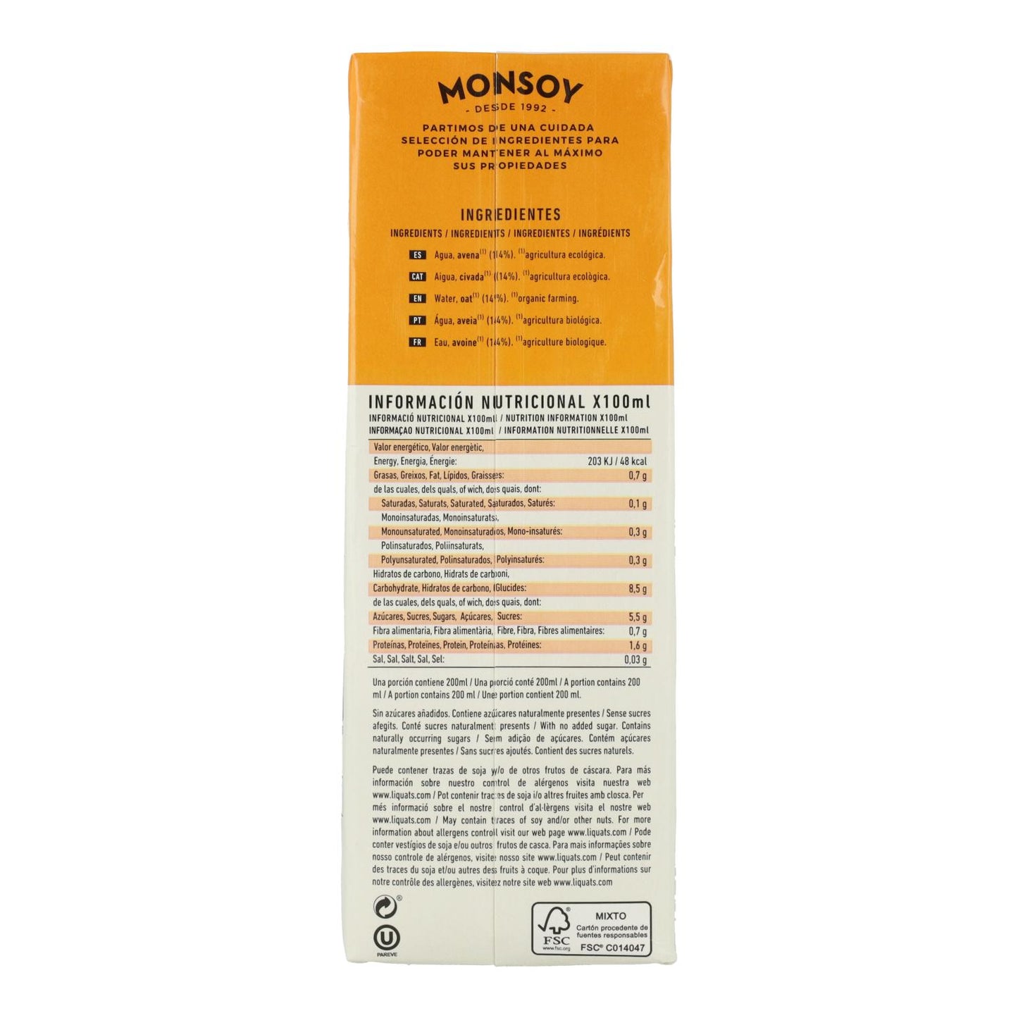 6er-Pack Bio-Haferdrink Monsoy 1 l
