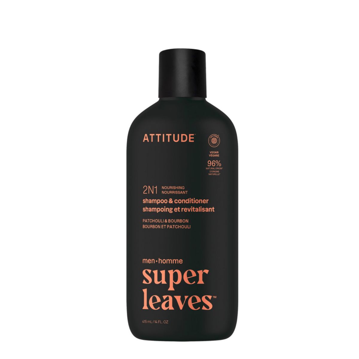 Super leaves Shampoo e balsamo 2 in 1 - Patchouli e bourbon, Attitude, 415 ml
