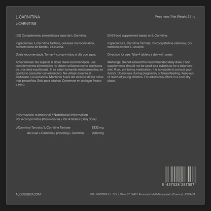 L Carnitine 2000 mg Aldous Bio 200 tabletten