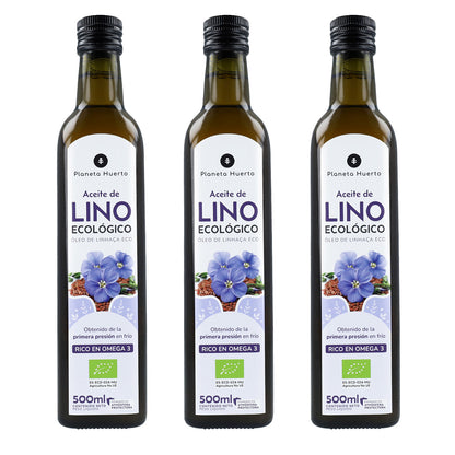 Pack 3x Aceite de Lino prensado en frío ECO Planeta Huerto 500 ml