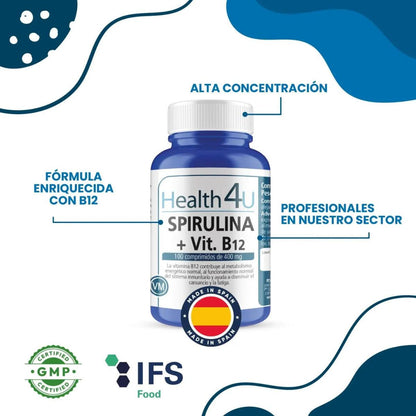 H4U Spirulina + Vitamina B12 100 comprimidos 400 mg
