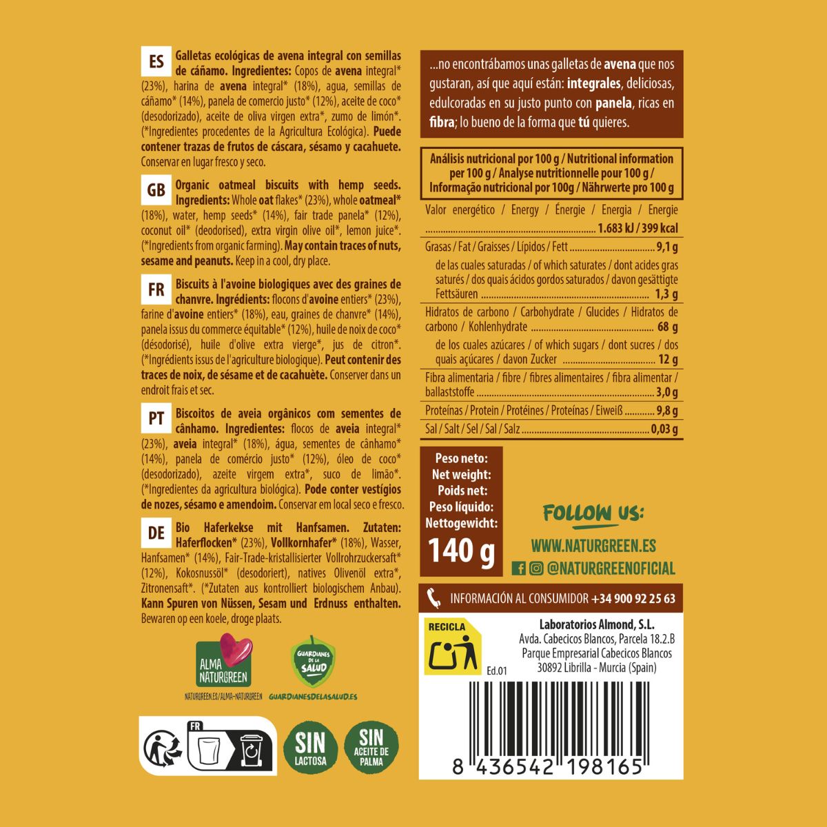 Fullkornskaka med hampa Bio NaturGreen 140 g