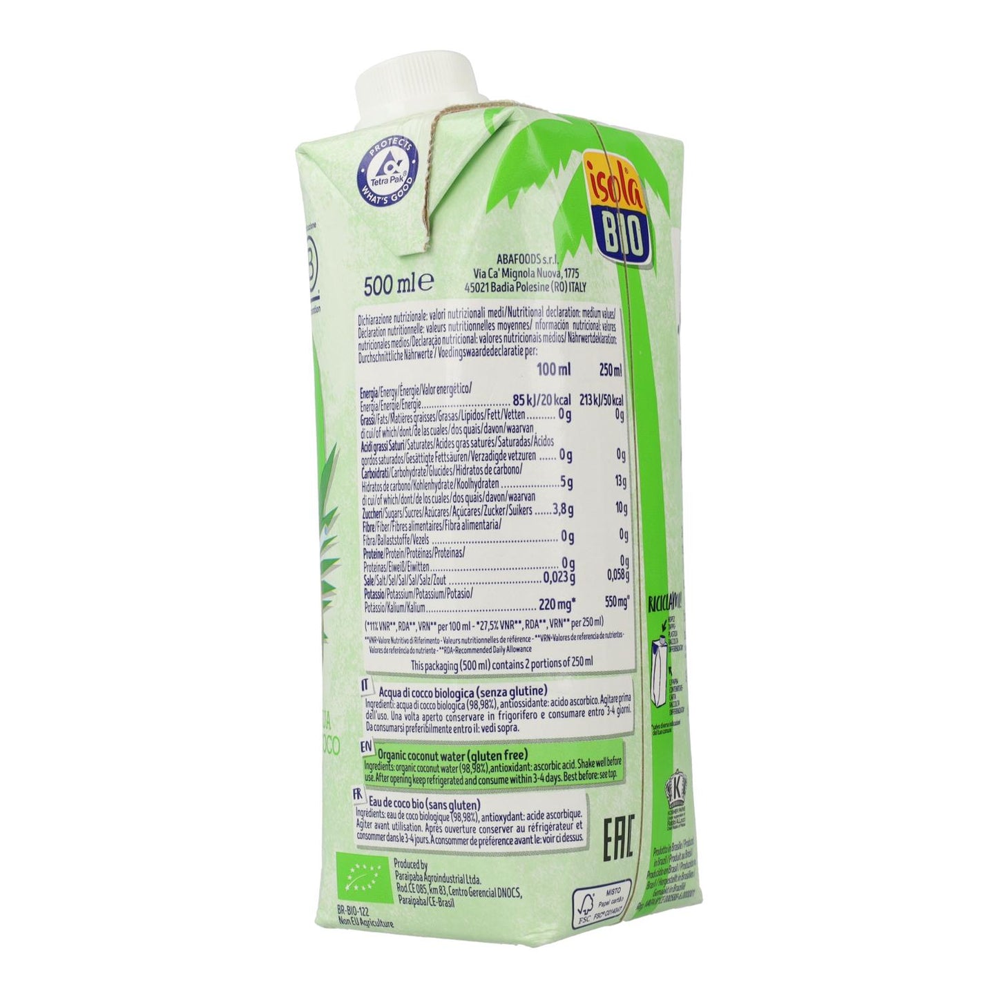 Pakket 6x biologische kokoswater Isola Bio 500 ml