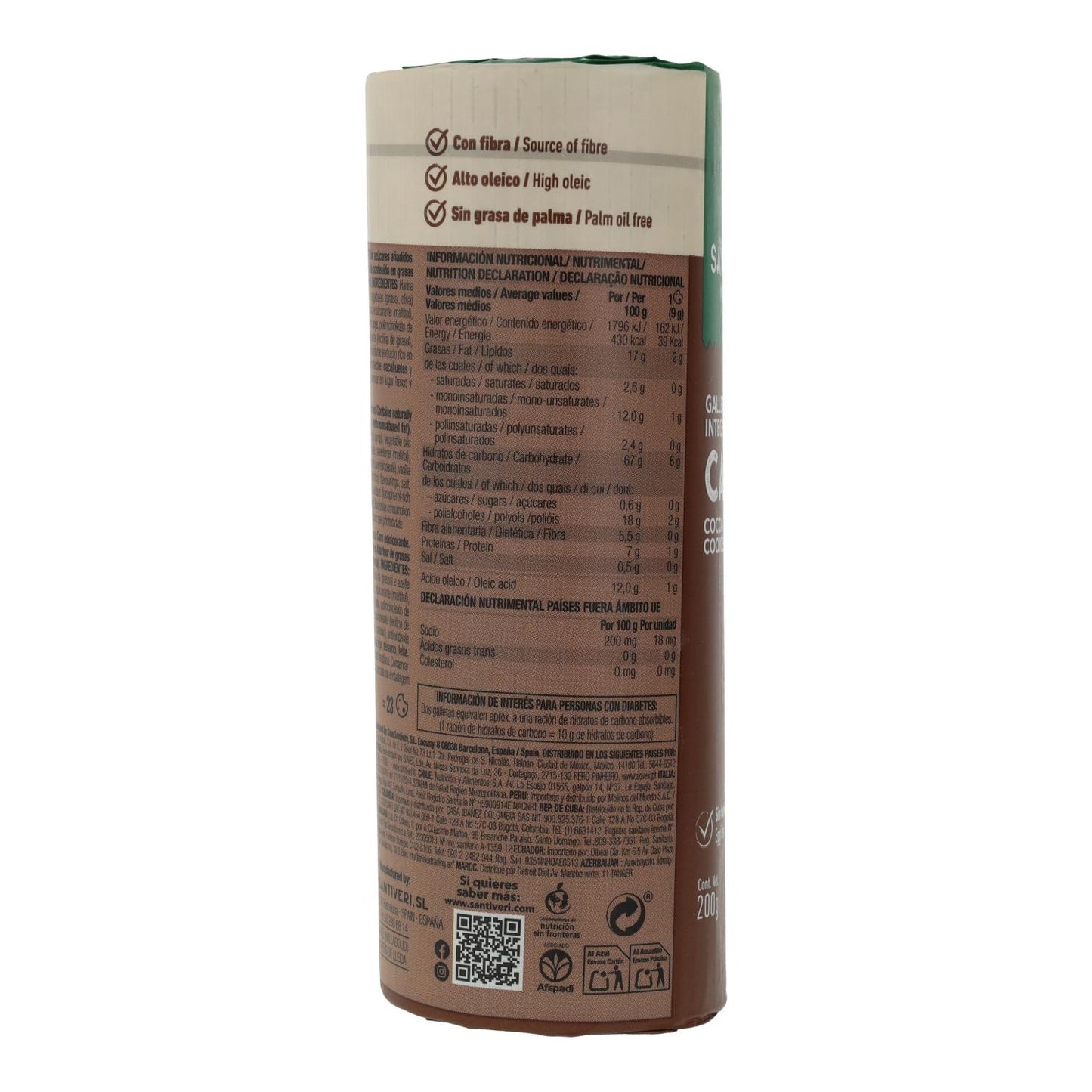 Biscotti integrali al cacao 0% zuccheri Santiveri 200 g