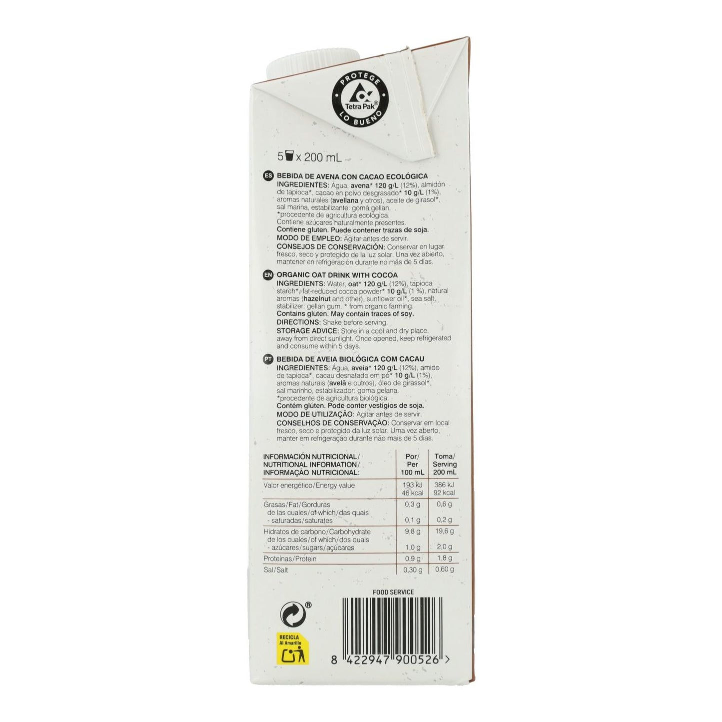 Zestaw 6 x Napój owsiany z kakao BIO Soria Natural  1 L