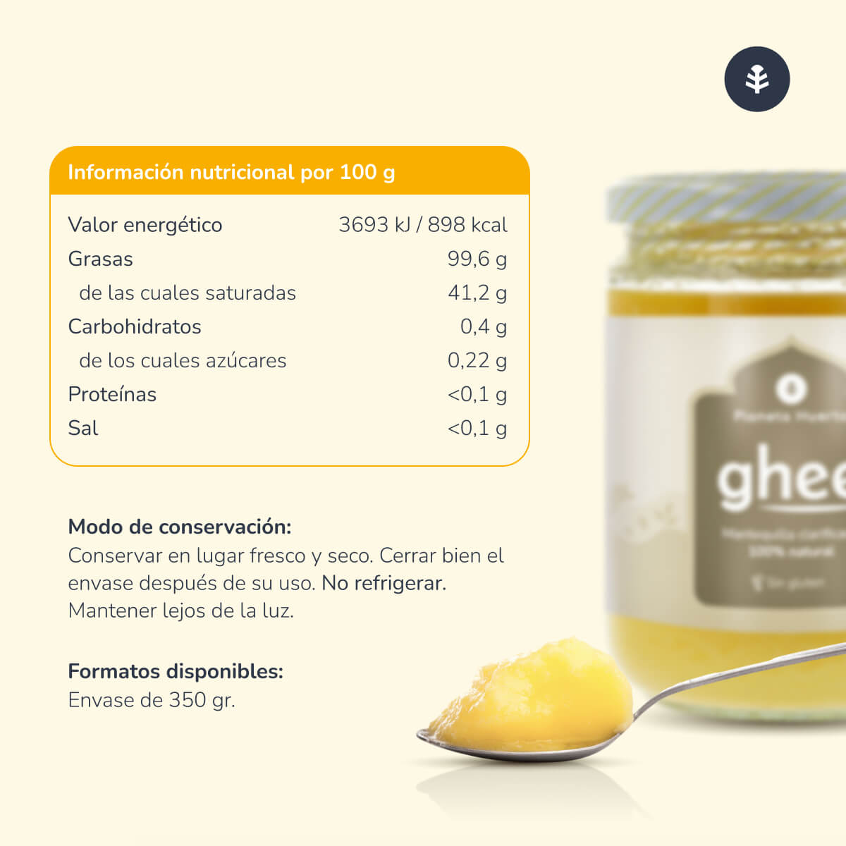 Förpackning 3xGhee klarat smör ECO Planeta Huerto 500 gr