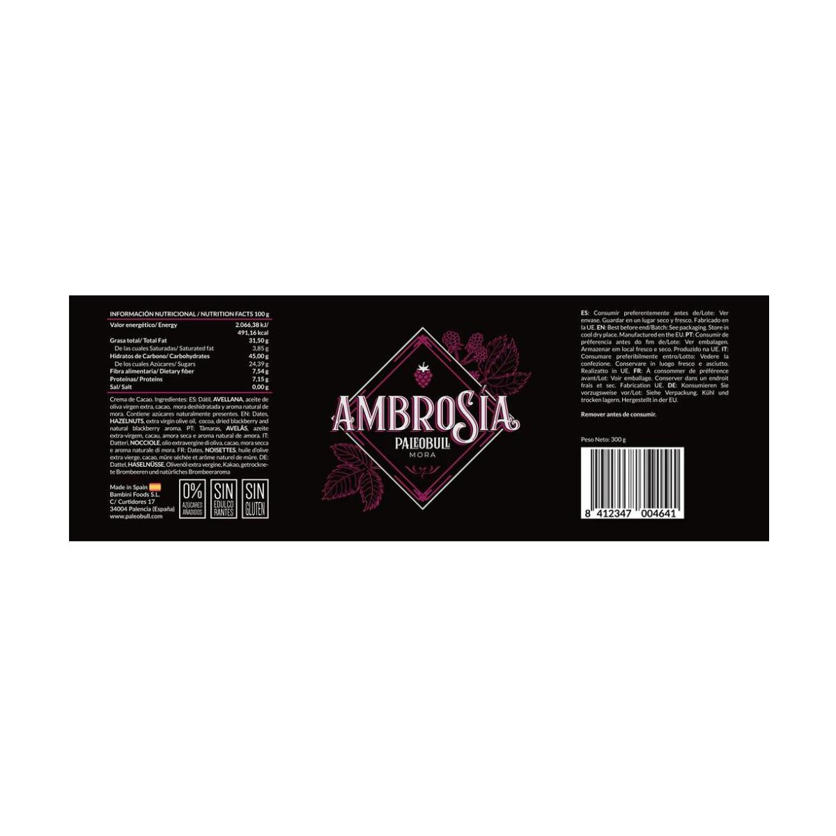 Crema di cacao e nocciole mora salutare ambrosia Paleobull 300 g