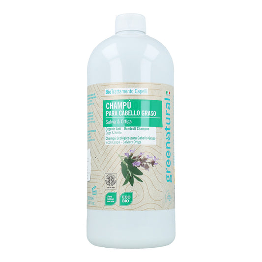 Shampooing écologique pour cheveux gras et pelliculeux - Sauge et ortie Greenatural 1 L