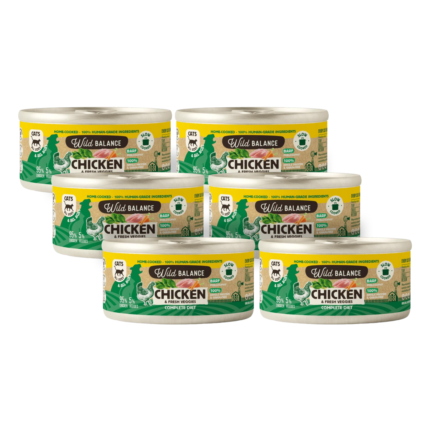 Paczka puszek z kurczakiem BARF dla kotów 6 x 120 g Wild Balance