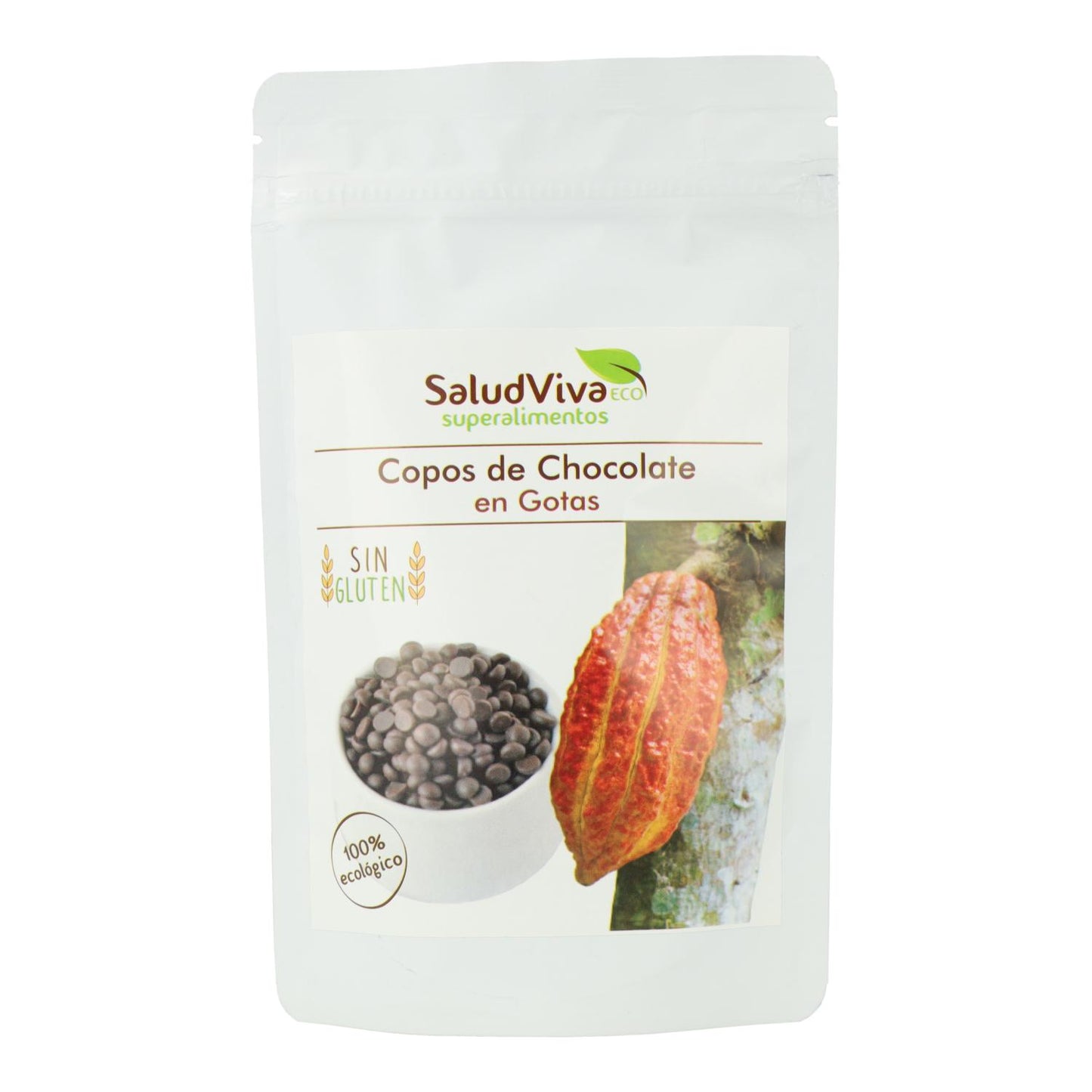 Chocoladeschilfers in druppels, rauw, Eco Salud Viva 200 g