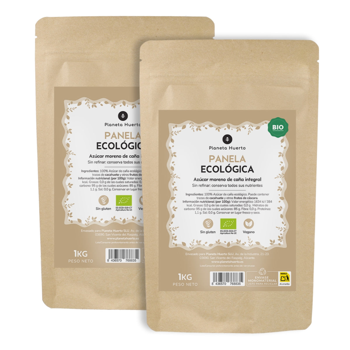 Förpackning 2 x ECO Planeta Huerto Panela Socker 1 kg