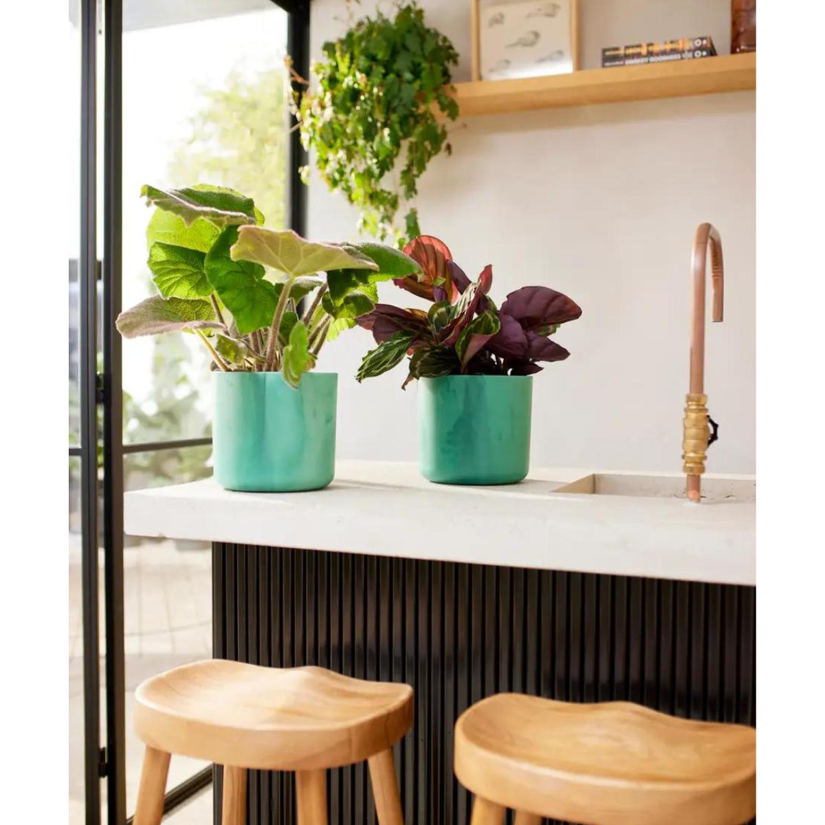 Ocean Round Elho recycled plant pot, Pacific green, 14 cm