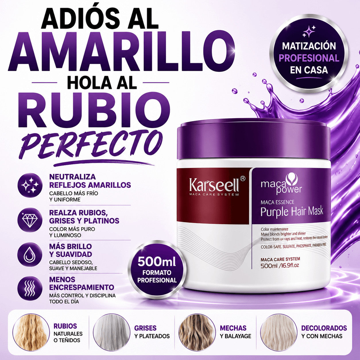 Mascarilla Capilar Violeta Karseell 500 ml