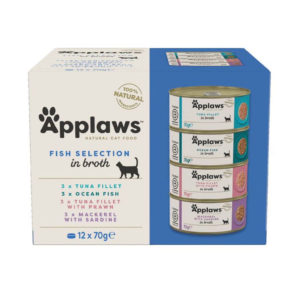 Applaws Cat Blikje Selectie van vis Multipack 12 x 70 g Natvoer in bouillon voor katten