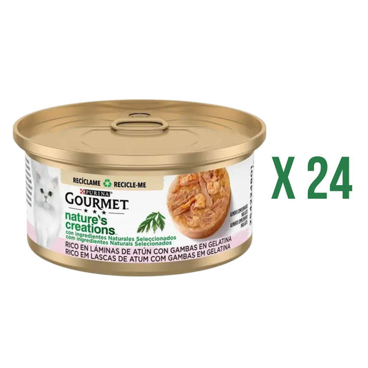 Pack de 24 x GOURMET Nature's Creations Riche en lamelles de thon et crevettes en gelée 70 g