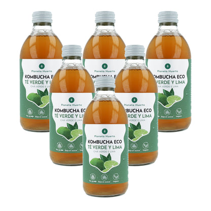 Opakowanie 6x Kombucha ECO zielona herbata i limonka Planeta Huerto 330 ml