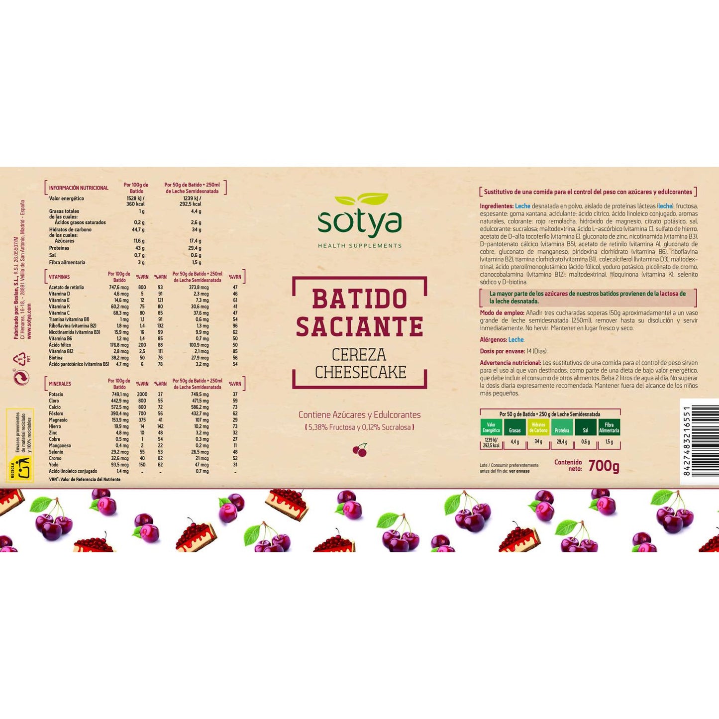 SOTYA Koktajl sycący o smaku wiśniowo-sernikowym 550 g