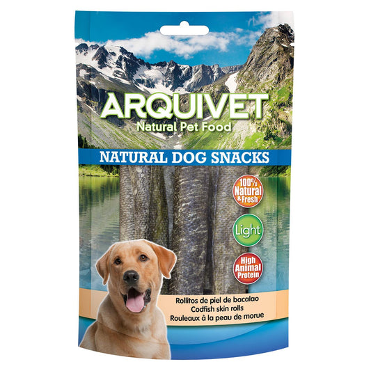 Snack naturel pour chiens Rouleaux de peau de morue Arquivet 70 g
