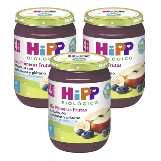 Pack x 3 petits pots bio pomme, fraise, banane et framboise +4 mois HiPP 125 g
