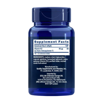 Lågdoserad vitamin K2 (MK-7) 45 mcg, Life Extension 90 kapslar