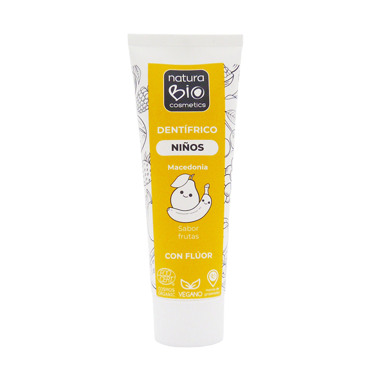 Dentifricio per bambini al fluoro gusto macedonia, NaturaBIO Cosmetics, 75 ml