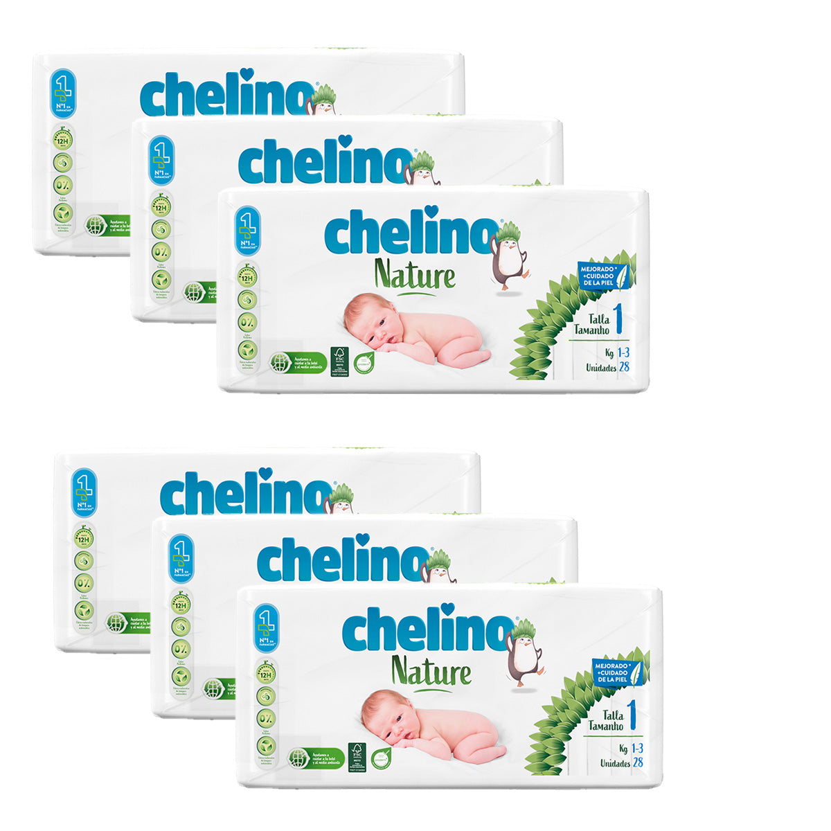 Zestaw 6x Pieluchy T1 1-3 kg Chelino Nature 28 szt.