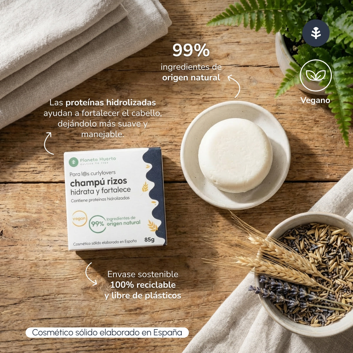 Curly Method Shampooing solide avec protéines hydrolysées Planeta Huerto 85 g