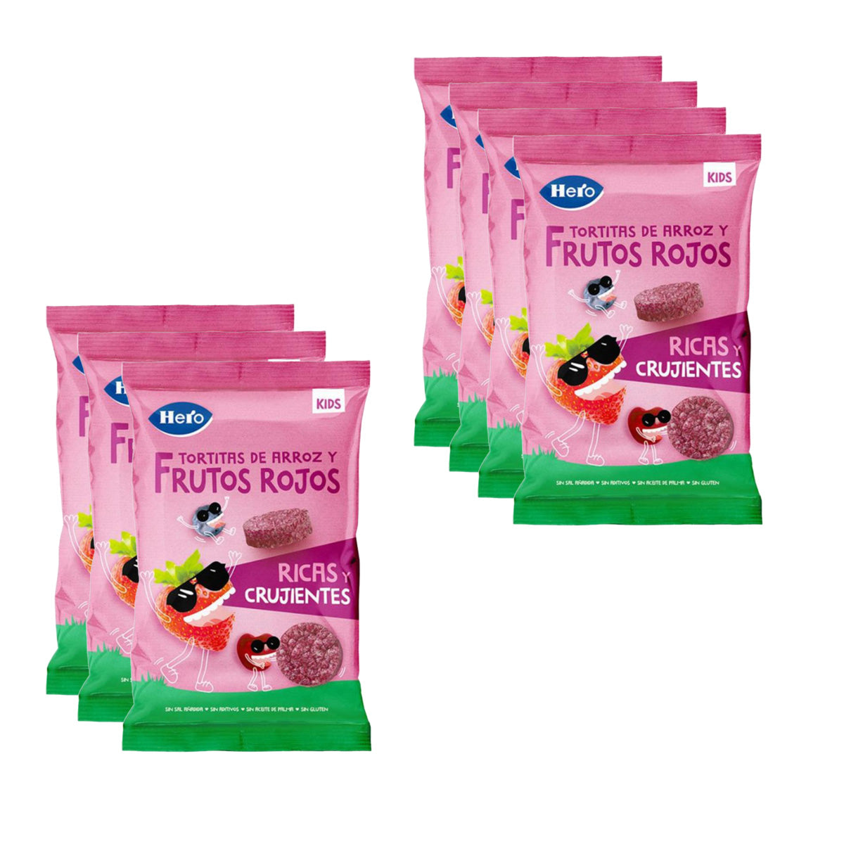7er-Pack glutenfreie Reiskuchen mit roten Beeren 40 g – Hero Kids
