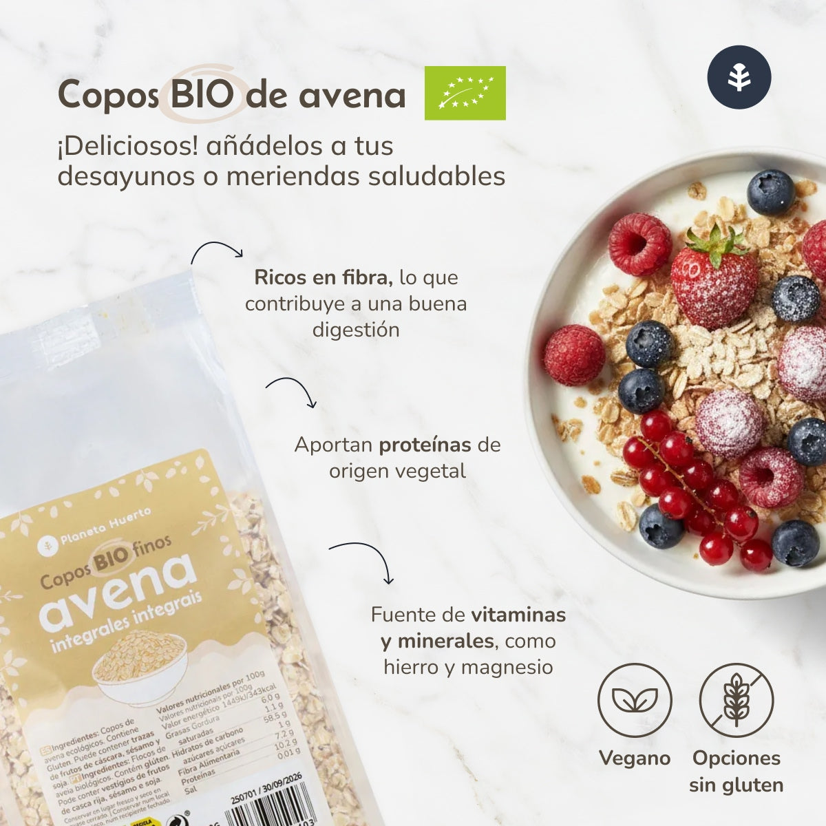 Fiocchi d'avena integrali grossolani ECO Planeta Huerto