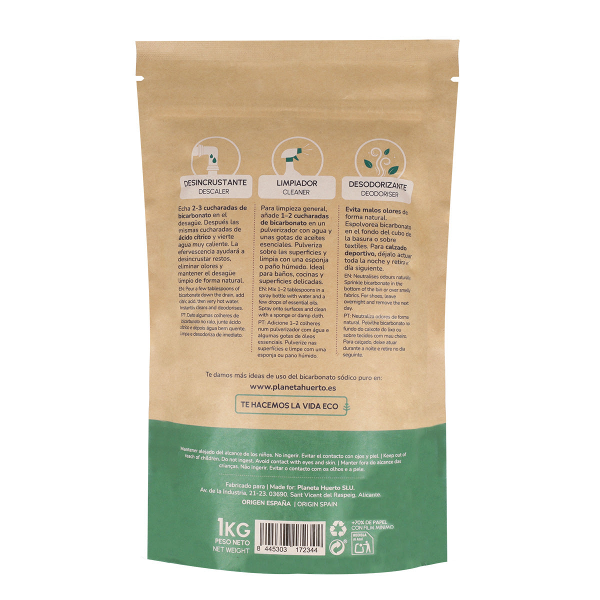 Pack 3xBikarbonat von Soda Planeta Huerto 1 Kg