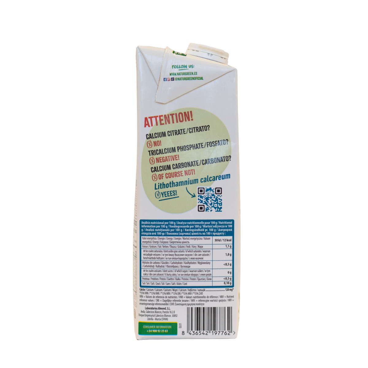 Suikervrije plantaardige drank Coconut met calcium NaturGreen 1 liter