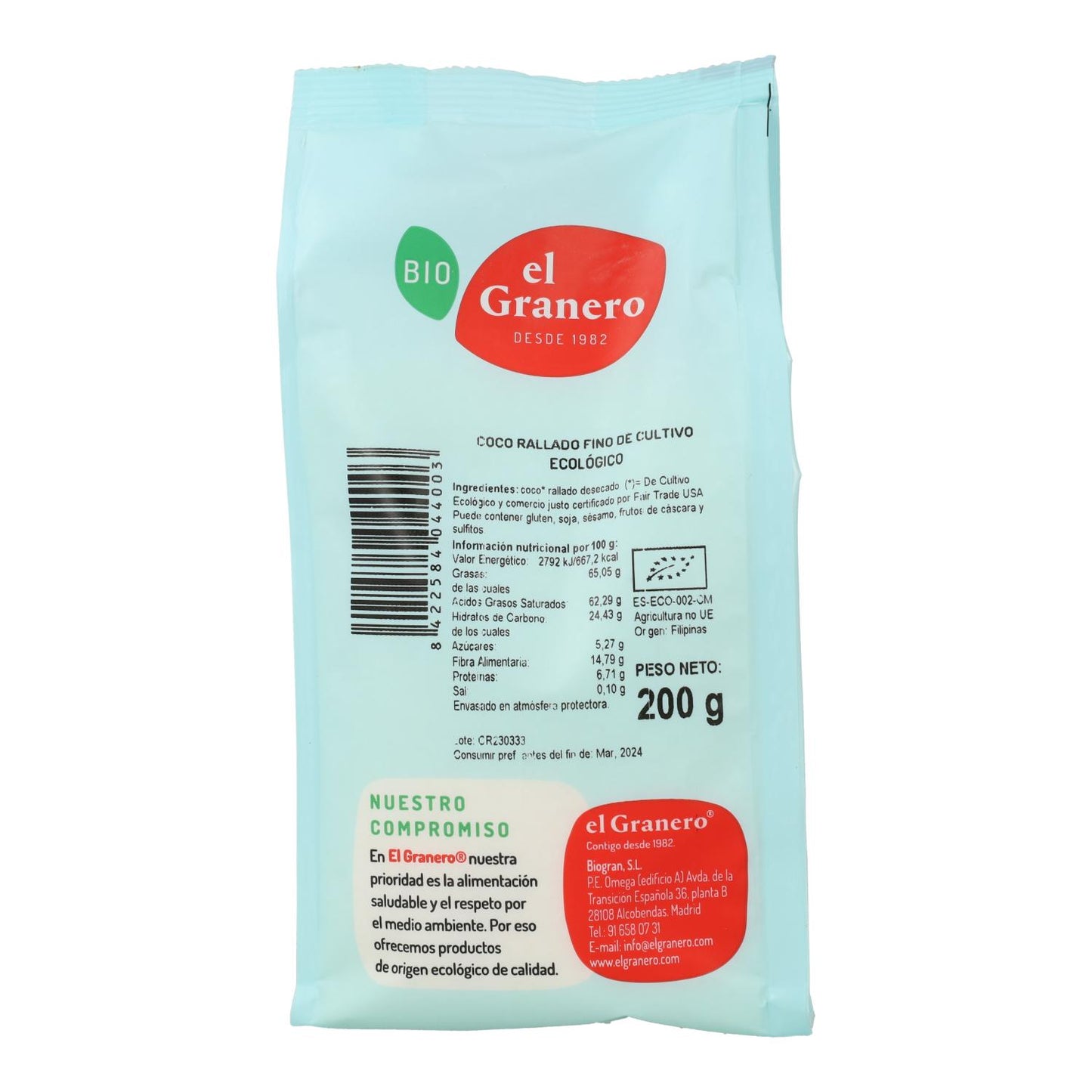Noix de coco râpée fine bio El Granero, 200 g