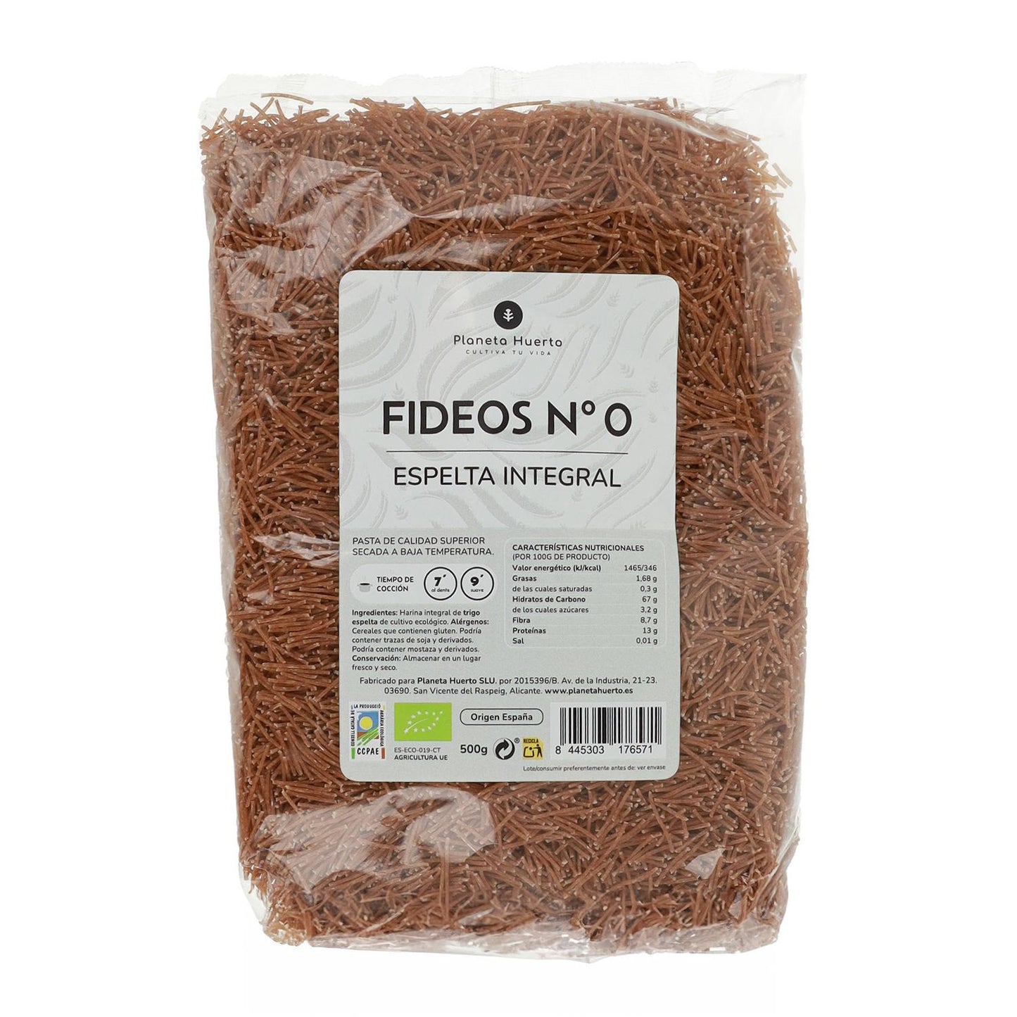 Volkoren spelt noedels nº0 ECO Planeta Huerto 500gr