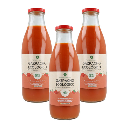 3er-Packung traditioneller Bio-Gazpacho mit nativem Olivenöl extra Planeta Huerto 1 l