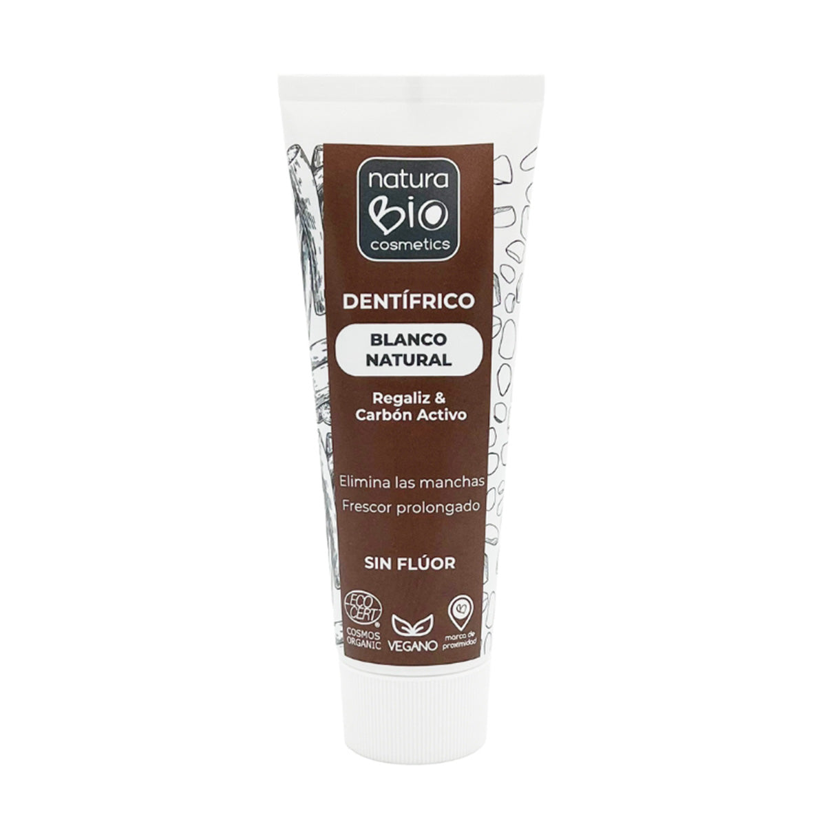 Naturlig tandkräm med lakrits och aktivt kol utan fluor, NaturaBIO Cosmetics, 75 ml