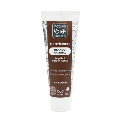 Naturlig tandkräm med lakrits och aktivt kol utan fluor, NaturaBIO Cosmetics, 75 ml