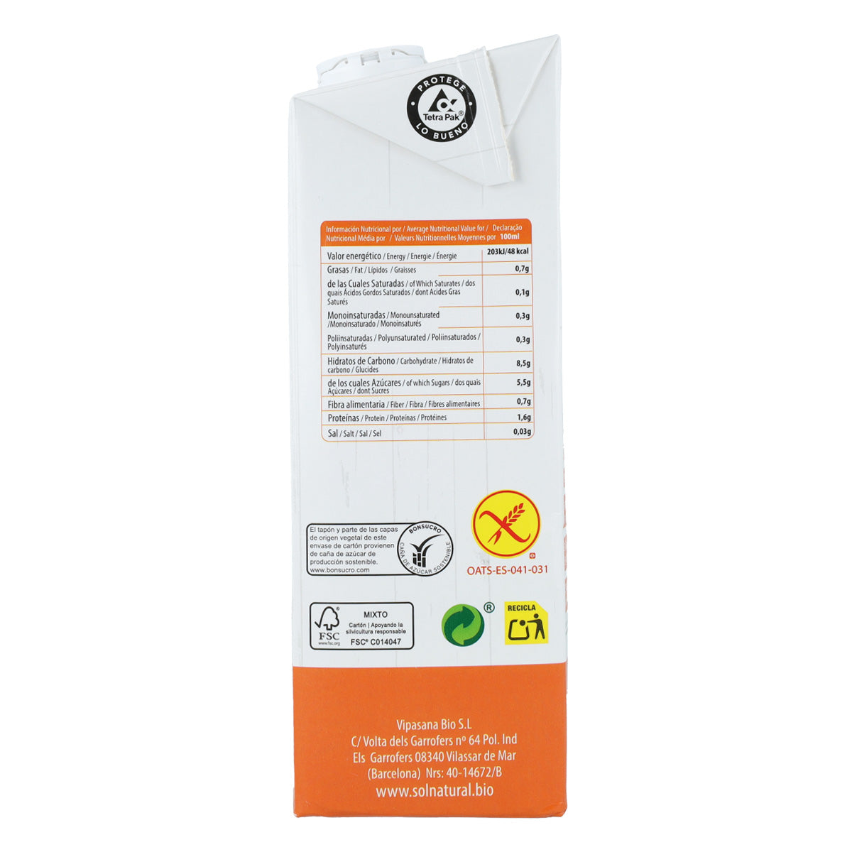 Bio Sol Natural Gluten-Free Oat Drink 1 L