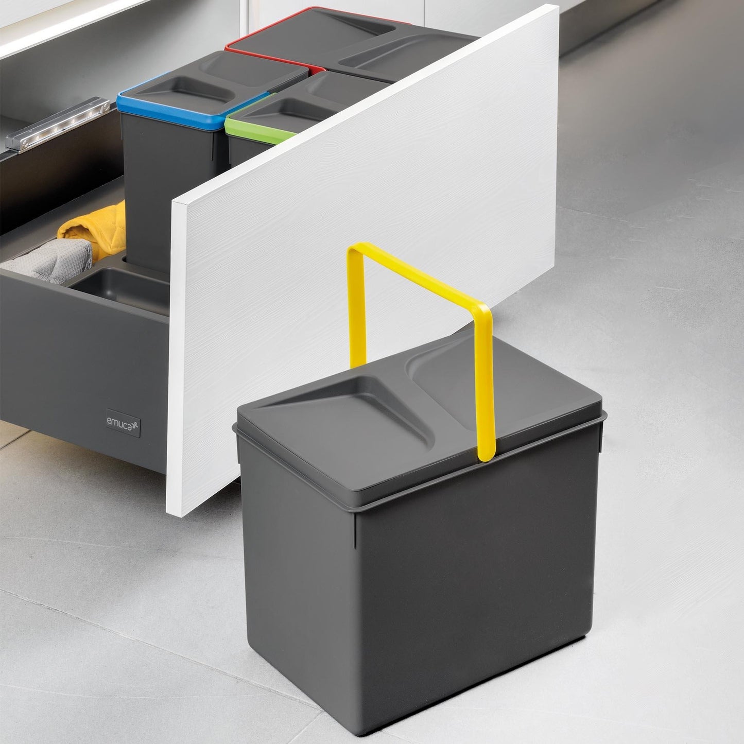 Recycle kitchen drawer containers, height 216, 2x12, anthracite grey plastic Emuca 2 units x 12 L