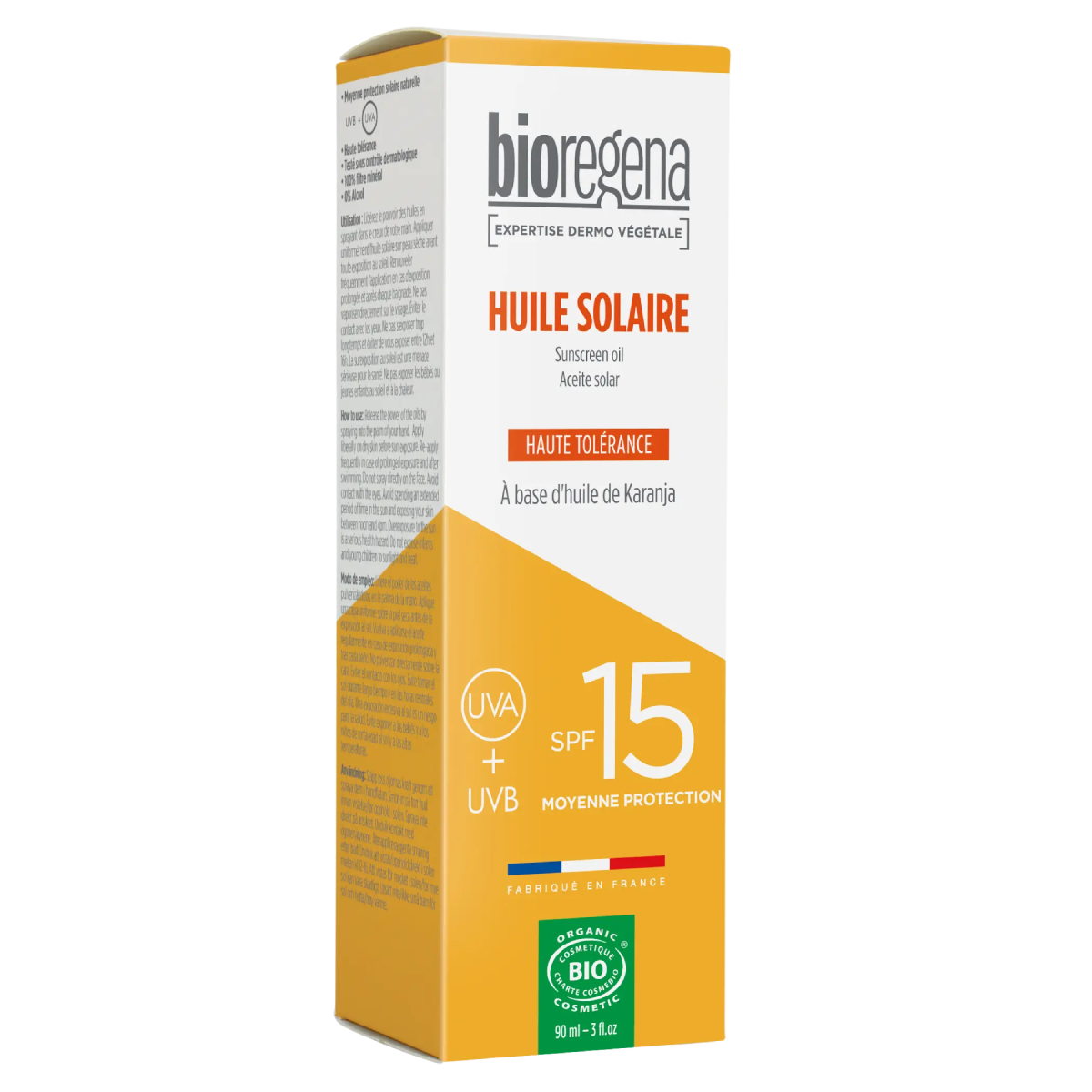 Huile solaire en spray SPF 15 hypoallergénique Bioregena 90 ml