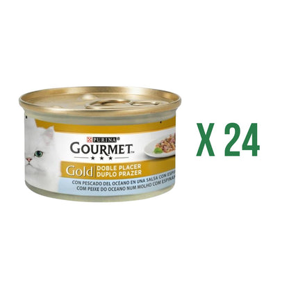 Pack of 24 x GOURMET GOLD Double Delight Ocean Fish & Spinach Wet Food 85 g