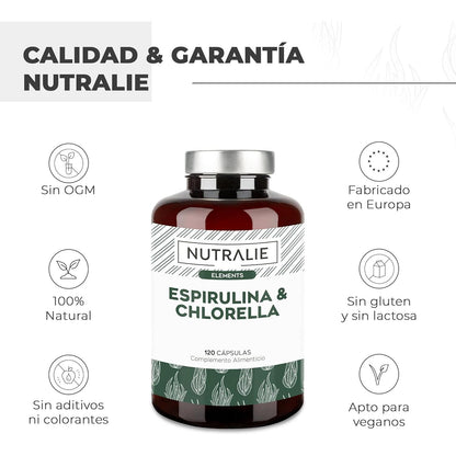 Nutralie Spirulina & Chlorella 1800 mg Energie und Kraft 180 Kapseln